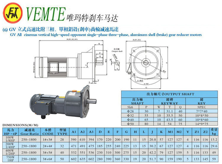 GV立式高速比付三項(xiàng)，單項(xiàng)鋁殼剎車齒輪減速馬達(dá)